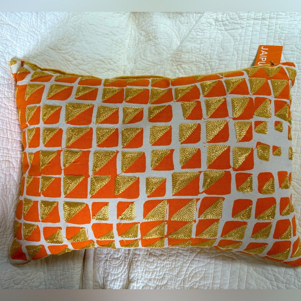 Jaipur Orange and Gold Geometric Accent Pillow with Zipper